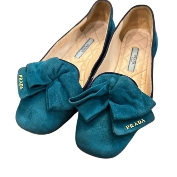 Prada teal suede rose ballet flats size 35 - Picture 2 of 6